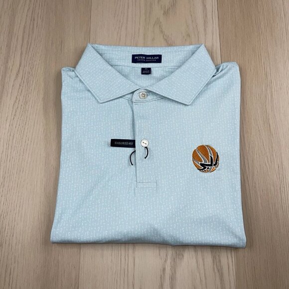 Peter Millar Crown Crafted Mens Polo Shirt Blue Pattern Size XL NWOT - Picture 1 of 9